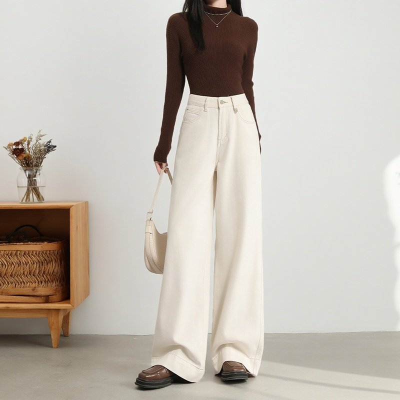 柔软赛络纺米杏色阔腿牛仔裤2025春夏新款百搭通勤拖地九分长裤女,女装/女士精品,牛仔裤,淘宝优惠券,粉丝福利购,淘宝优惠卷