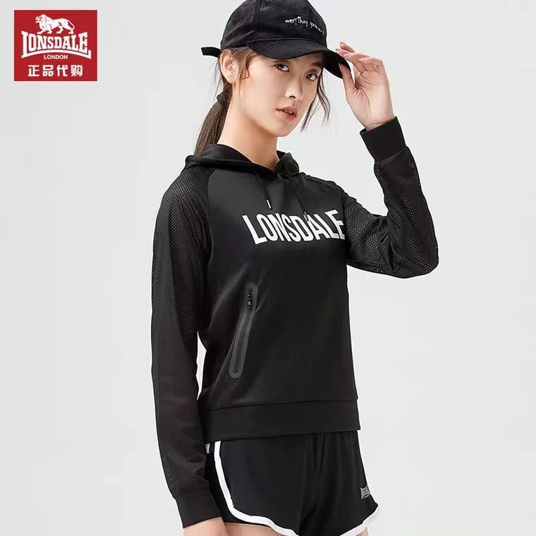 龙狮戴尔春季短款连帽黑色运动卫衣女韩版青年休闲上衣236226417