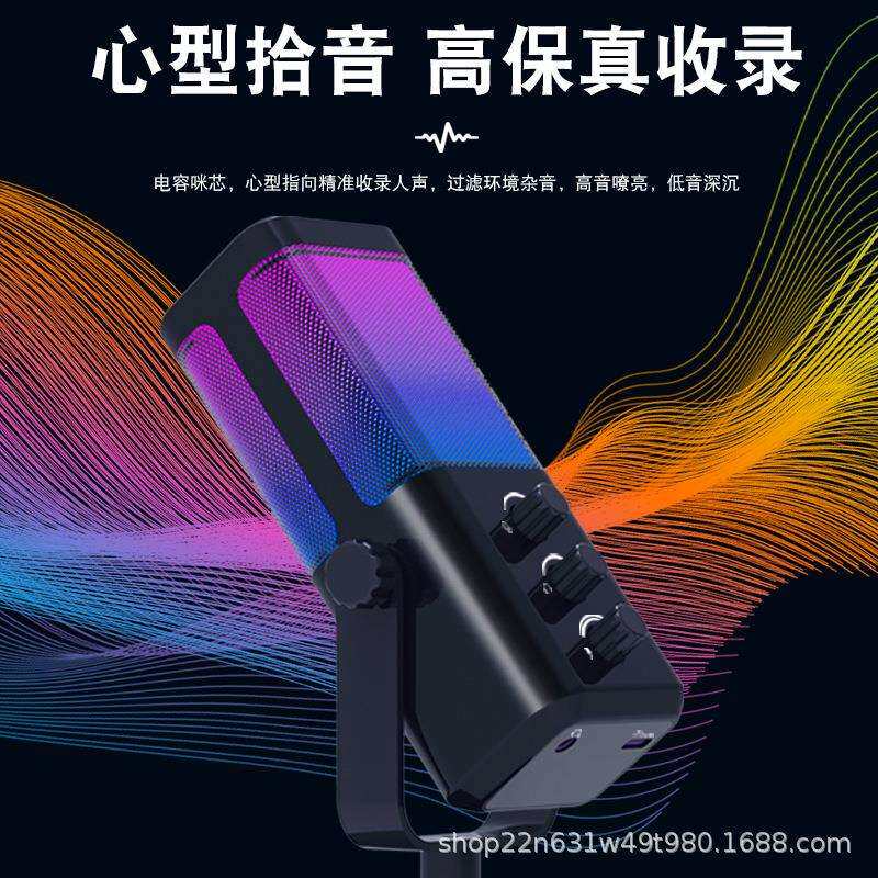 私模RGB麦克风游戏直播电脑开黑语音专用降噪桌面话筒会议
