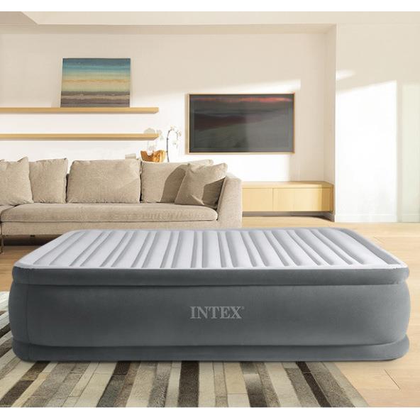 INTEX67768充气床垫内置电泵灰白双层双人豪华充气床植绒家用