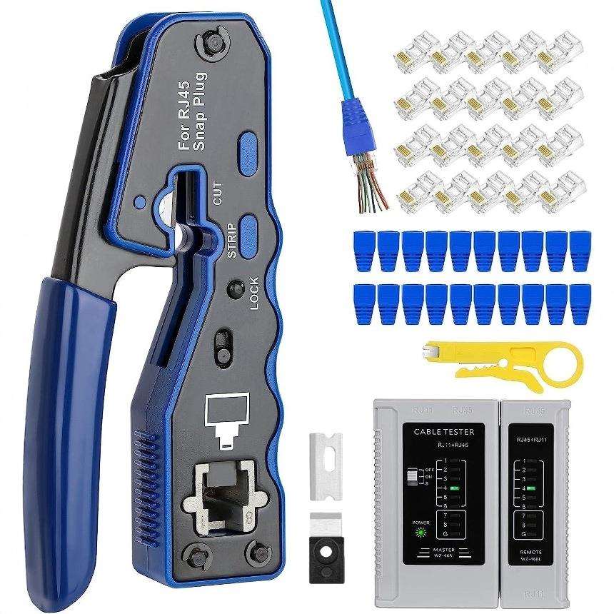 网线钳水晶头网线钳网络工具专业级穿孔压线钳通孔接头钳子剪线剥