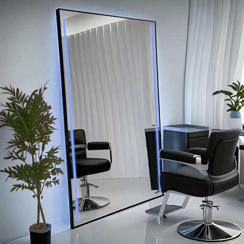 美发店镜子发廊专用剪发落地沙龙镜台铝合金单双面带灯镜理发店