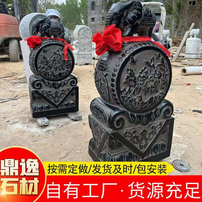 青石仿古门墩室内抱鼓石大象石鼓门口石抱鼓装饰家用摆件一对