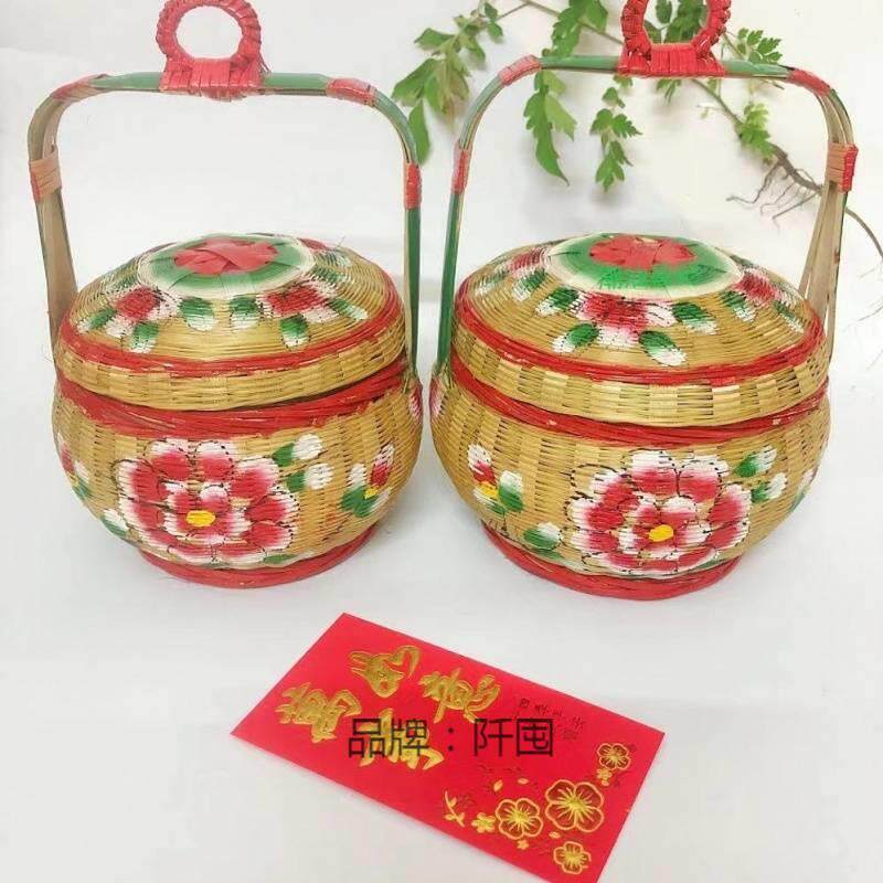 潮汕喜事篮子嫁女娶亲满月鸡蛋结婚竹编篮出花园手工编织篮子摆件