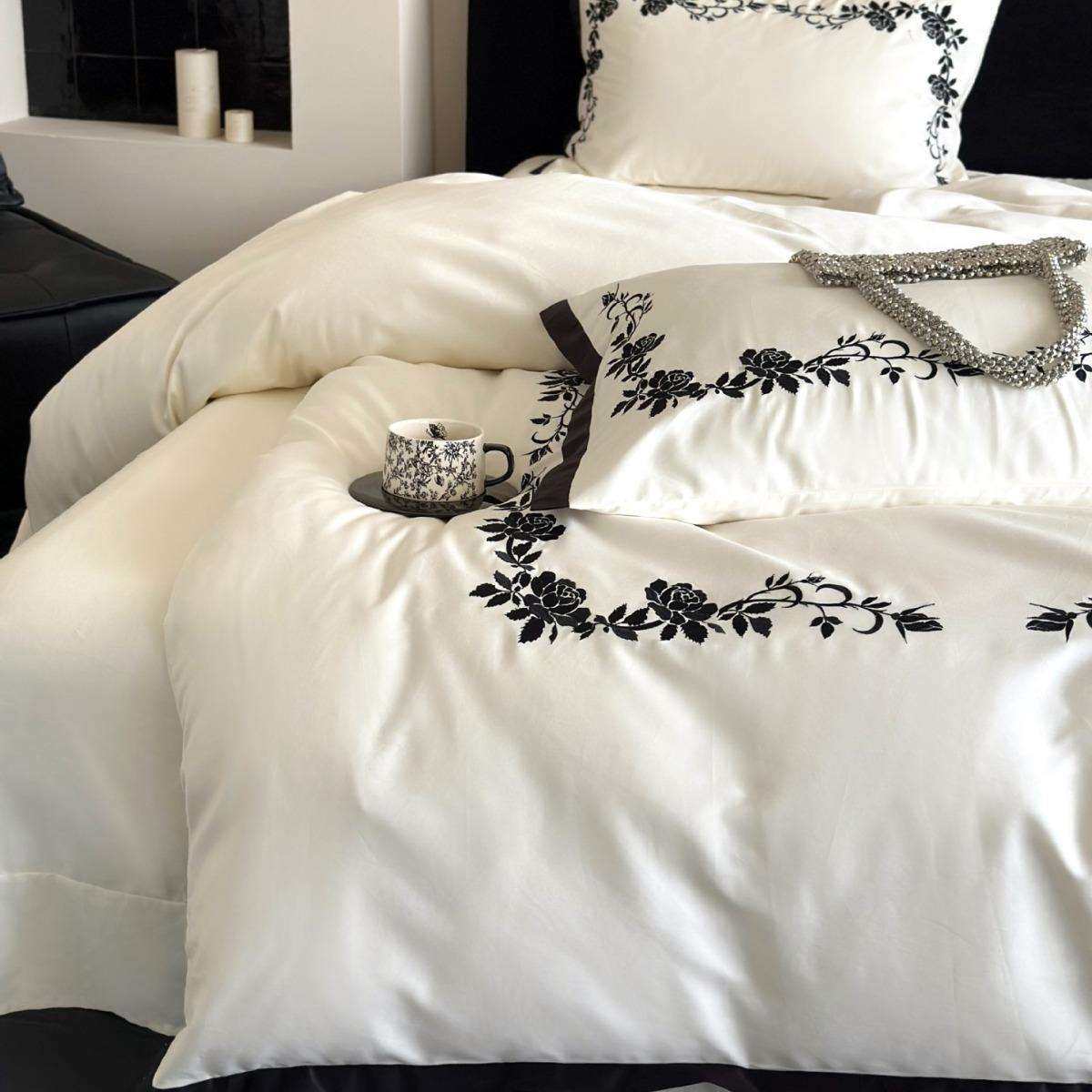 50支双股长绒棉四件套高密刺绣纯棉被套时尚小资床品