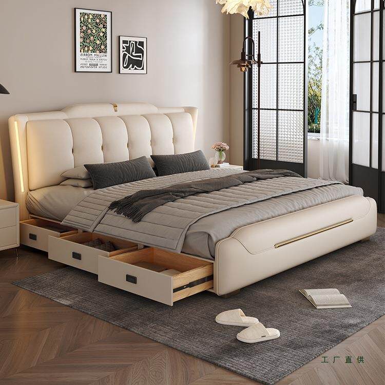 皮床主卧高端大气现代简约2025新款大床2米x2米2储物双人皮艺婚床