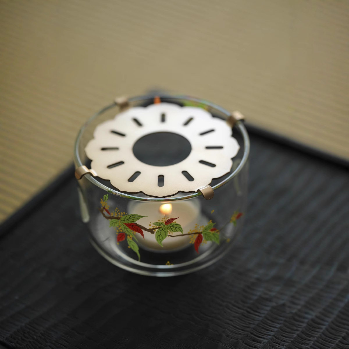 手工贴花桂花玻璃温茶炉蜡烛底座耐热高硼硅玻璃温茶器暖茶炉