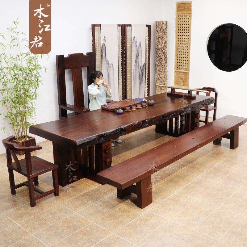 老船木大板桌中式茶桌实木书桌画案公司茶室会议桌原木办公桌茶几