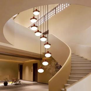 法式中古风楼梯间长吊灯实木别墅复式楼旋转复古loft客厅挑空灯具