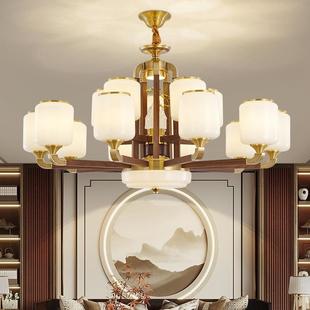 新中式 楼灯具 全铜吊灯客厅灯中国风北美黑胡桃木FAS主灯别墅复式