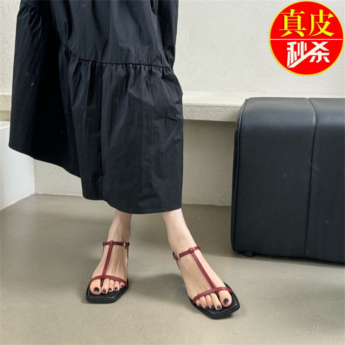 夹趾粗跟凉鞋女仙女沙滩罗马鞋