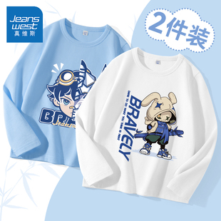 真维斯童装男童t恤长袖2026新款春装大童薄款上衣酷帅儿童打底衫