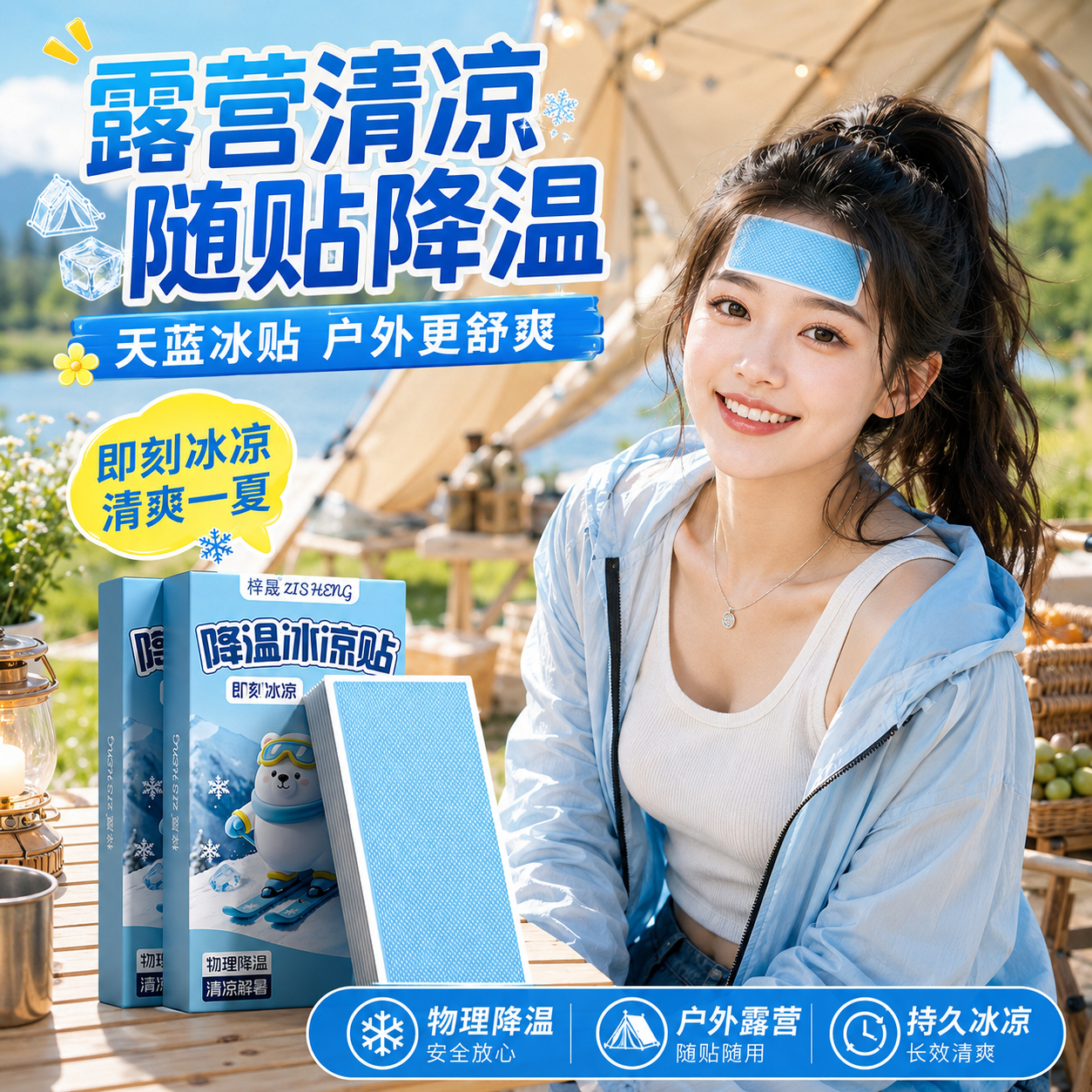 冰凉贴物理降温神器夏季户外高温防暑提神学生军训学习必备散热贴