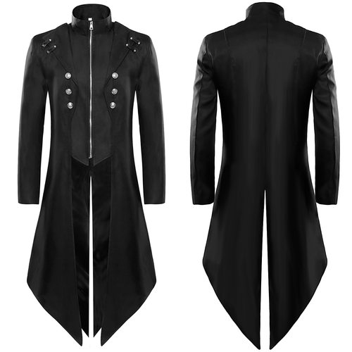 wish新款欧美男装中世纪复古服装男款中长朋克摇滚朋克燕尾服