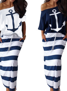 Casual print short-sleeved skirt set  休闲印花短袖裙子套装女