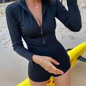 long 开衫 sleeve piece Casual 休闲长袖 one swimsuit 连体泳衣女