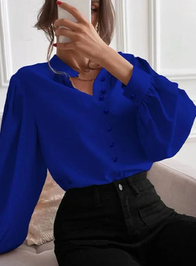 Stand collar button long sleeve shirt   纯色立领纽扣长袖衬衫