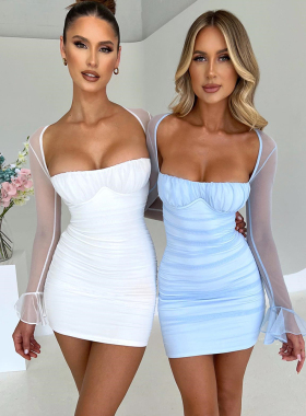 Sexy tight see-through stitching dress性感紧身透视拼接连衣裙