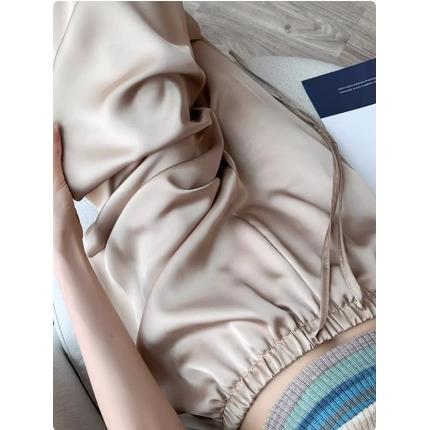 冰丝醋酸阔腿裤女夏季薄款松紧休闲直筒宽松缎面垂感高腰拖地裤子