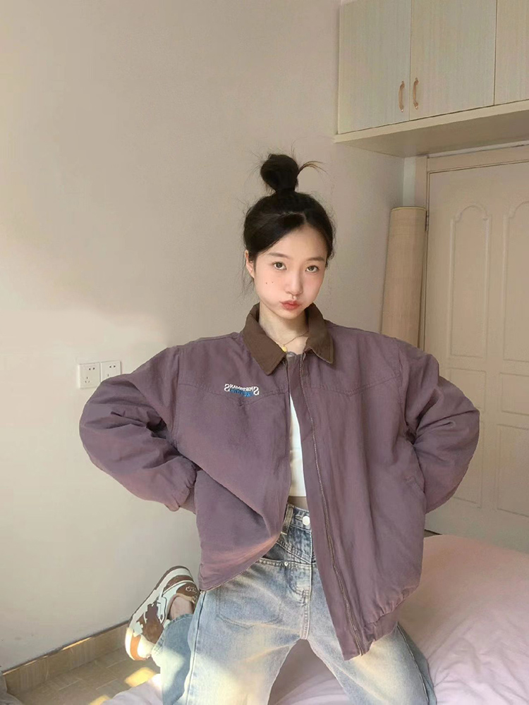 紫色潮牌棒球服外套女飞行员夹克