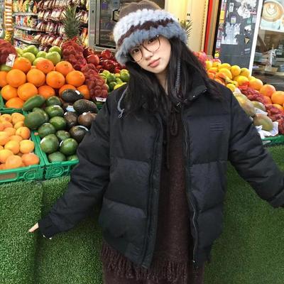 美式复古黑色棉衣女加厚棉服外套