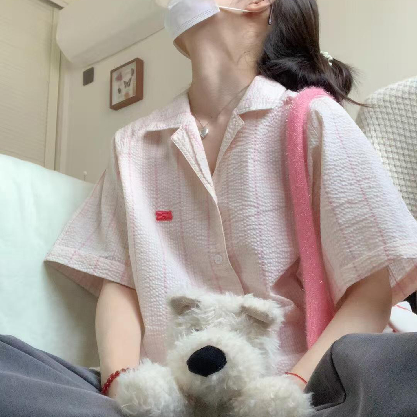 日系复古短袖衬衫女夏季2025新款超好看粉色甜美宽松休闲衬衫外套