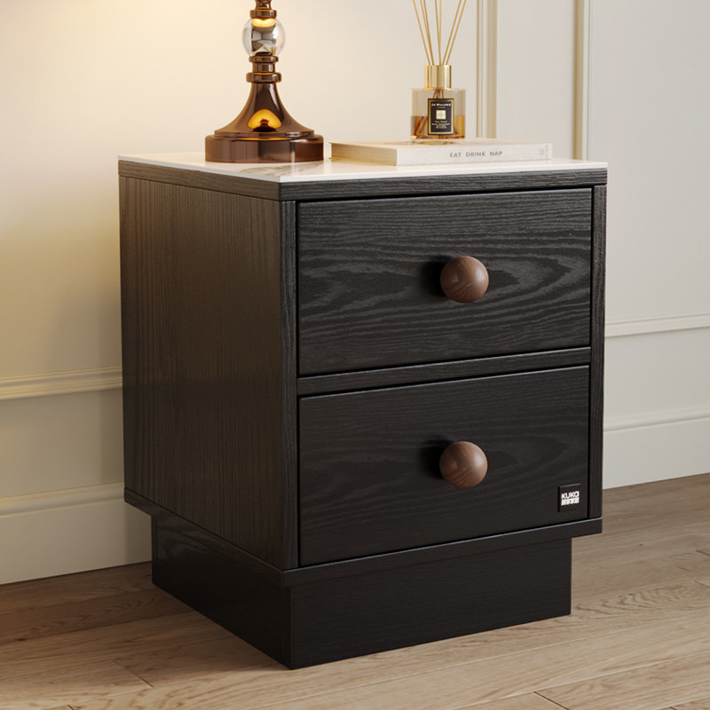 顾家家居顾家木艺复古全实木床头柜卧室岩板储物柜二斗柜PT8099G