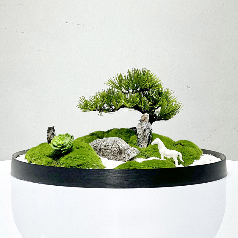 新中式餐桌花苔藓造景酒店大圆桌装饰永生绿植花艺迎客松桌面摆件,家居饰品,仿真植物盆景,淘宝优惠券,粉丝福利购,淘宝优惠卷
