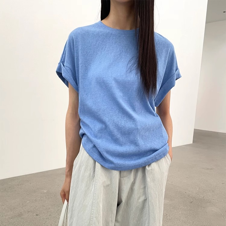多色松弛感圆领蝙蝠袖短袖T恤女