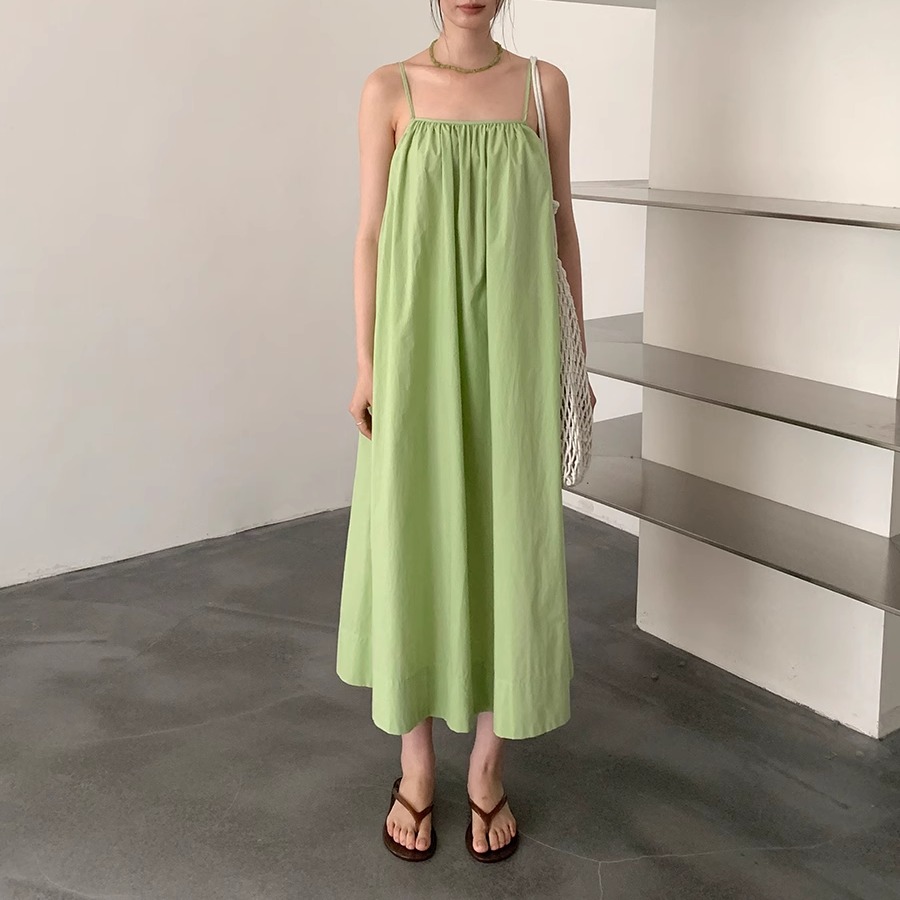 韩系简约纯棉吊带连衣裙女25夏