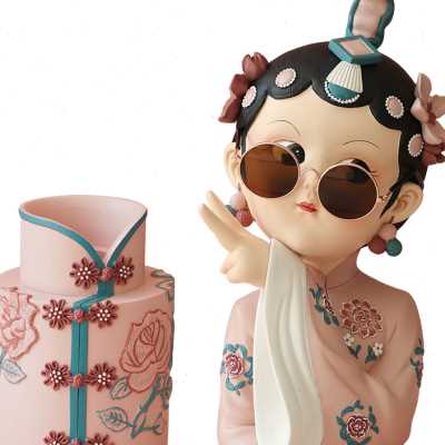 国潮京剧女孩旗袍花瓶摆件客厅插花干花餐桌装饰品电视柜酒柜玄关
