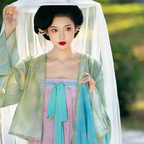 山海明光【捻花】唐制汉服齐胸破裙披帛套装复原风春夏大码天丝