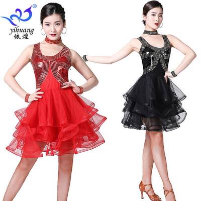 Latin dance competition skirt performance dress sequin squar