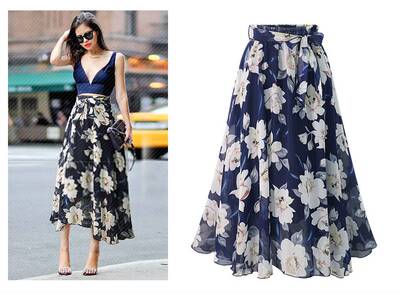 Large size women's spring crushed chiffon half-body skirt me