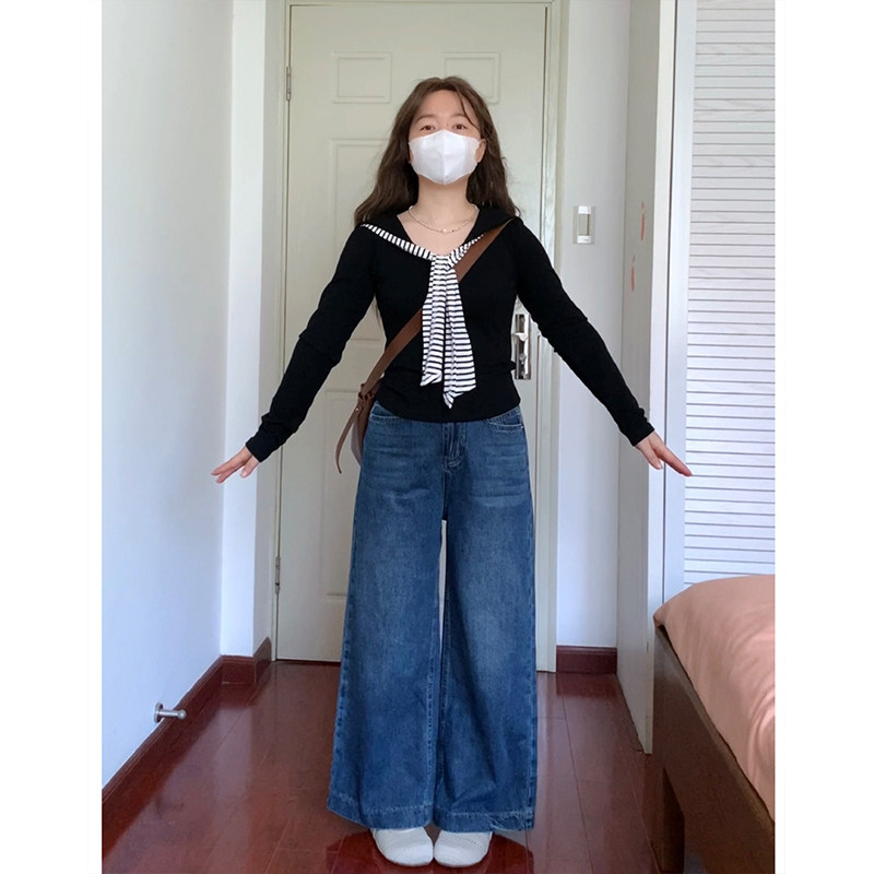 高腰直筒阔腿牛仔裤阿殊 ASOUL微胖小个子显高显瘦裤子
