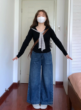 高腰直筒阔腿牛仔裤阿殊 ASOUL微胖小个子显高显瘦裤子