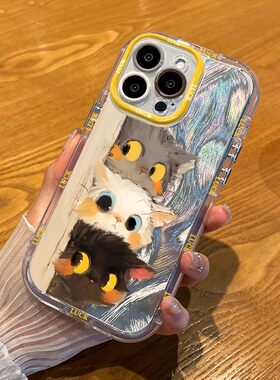 可爱三只小猫咪opporeno15c手机壳reno14/13/12新款卡通findx9/x8可爱女款k13/k12全包镜头a6/a5防摔软保护套