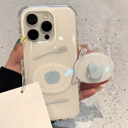 创意简约刀叉盘子带支架opporeno14pro手机壳reno13/12/11新款女findx8/x7创意k12s个性k11全包防摔a96保护套