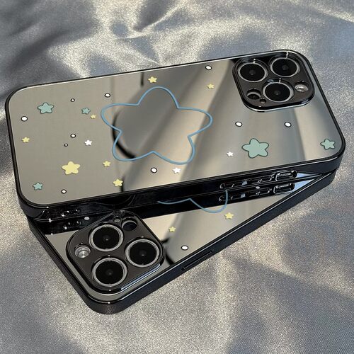 蓝色星星适用于苹果18promax手机壳新款简约iPhone17个性16plus女款15/14补妆镜面13/12全包镜头xs防摔保护套
