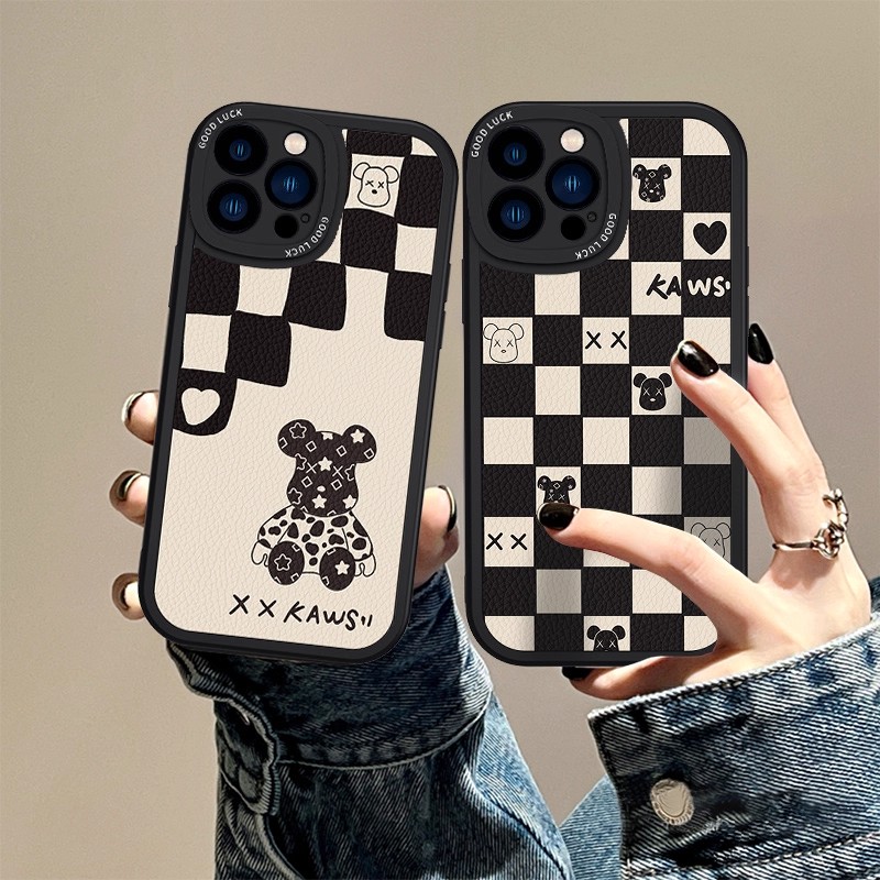 格子暴力熊手机壳opporeno13/12新款小众findx8/7创意软壳a5男女款k12全包a55/a97防摔保护套