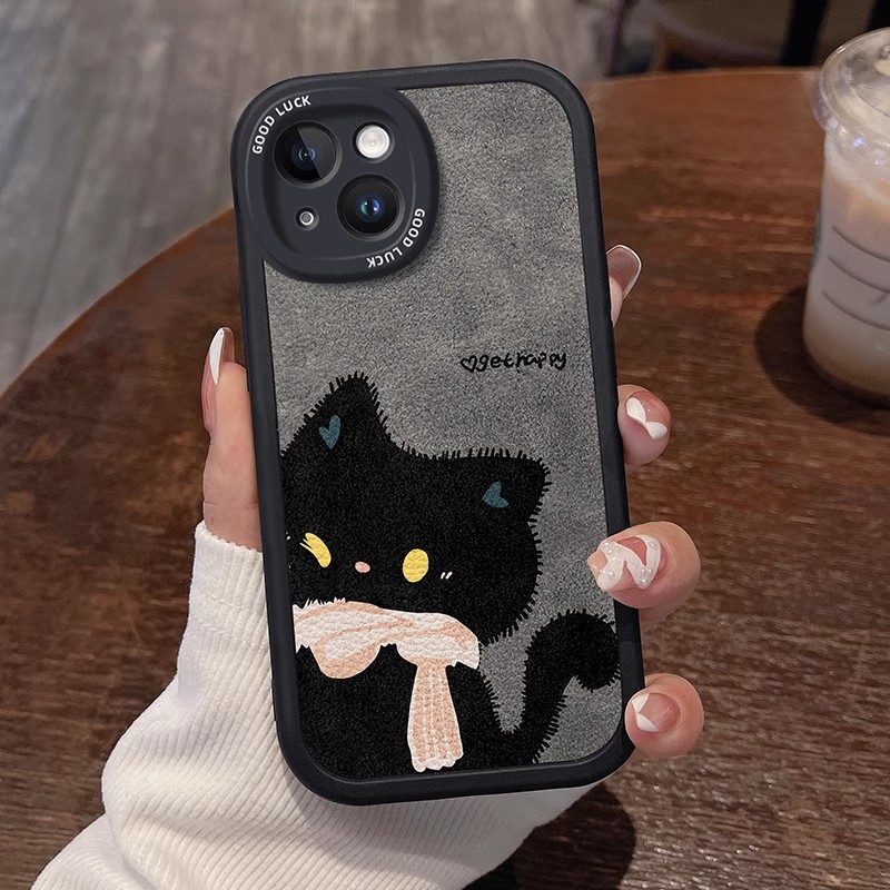 围脖黑猫手机壳opporeno14/13/12新款卡通findx9/x8s+可爱情侣a6pro男女款k13镜头全包a55/a97硅胶防摔保护套