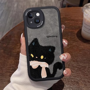 卡通findx9 12新款 x8s 可爱情侣a6pro男女款 a97硅胶防摔保护套 围脖黑猫手机壳opporeno14 k13镜头全包a55