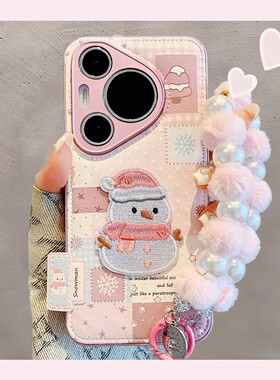 可爱粉色格纹刺绣雪人opporeno15pro手机壳reno14/13/12新款秋冬findx9/x8s女款a6/a3全包1加ACE6t防摔保护套
