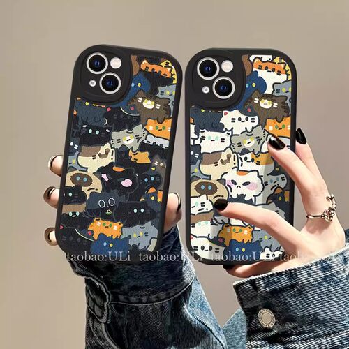满屏卡通猫咪opporeno15pro手机壳reno14/13/12秋冬新款findx9/8情侣a6可爱小众k13s全包防摔a55/a97软保护套