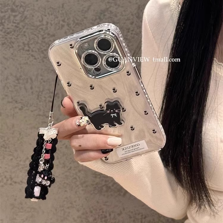 立体小黑猫郁金香opporeno14pro手机壳新款创意reno13/12/11/10小众findx8/7链条a2x/a3活力版全包防摔保护套