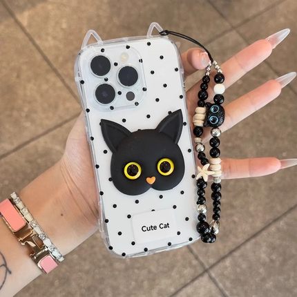 波点黑猫小蛮腰猫耳壳适用小米17promax手机壳米15/14/13新款卡通k80软壳k70全包note15/14防摔Civi3软保护套
