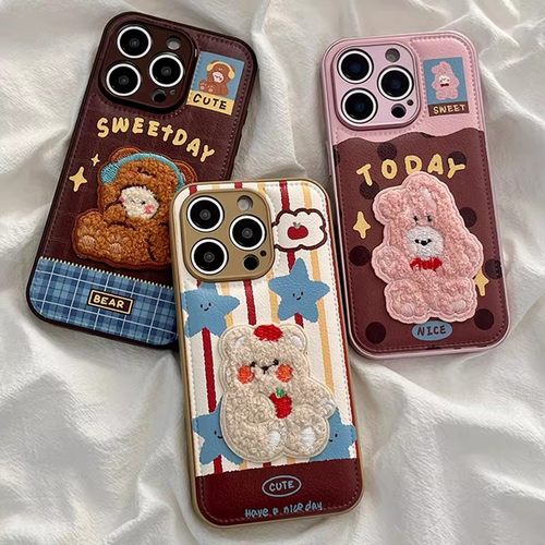 秋冬刺绣小熊opporeno15pro手机壳reno14/13/12新款卡通findx9/x8s高级情侣a6/a3全包1加ACE6t防摔ACE5保护套