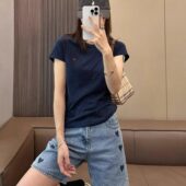 小马标百搭纯色圆领小个子上衣 韩版 刺绣磨毛短袖 T恤女2026春夏季