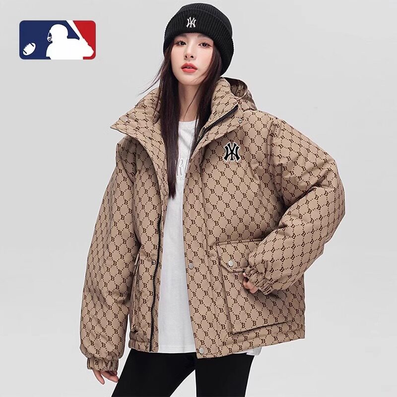 韩国潮牌老印花连帽时尚羽绒服冬加厚保暖男女情侣短款面包服外套