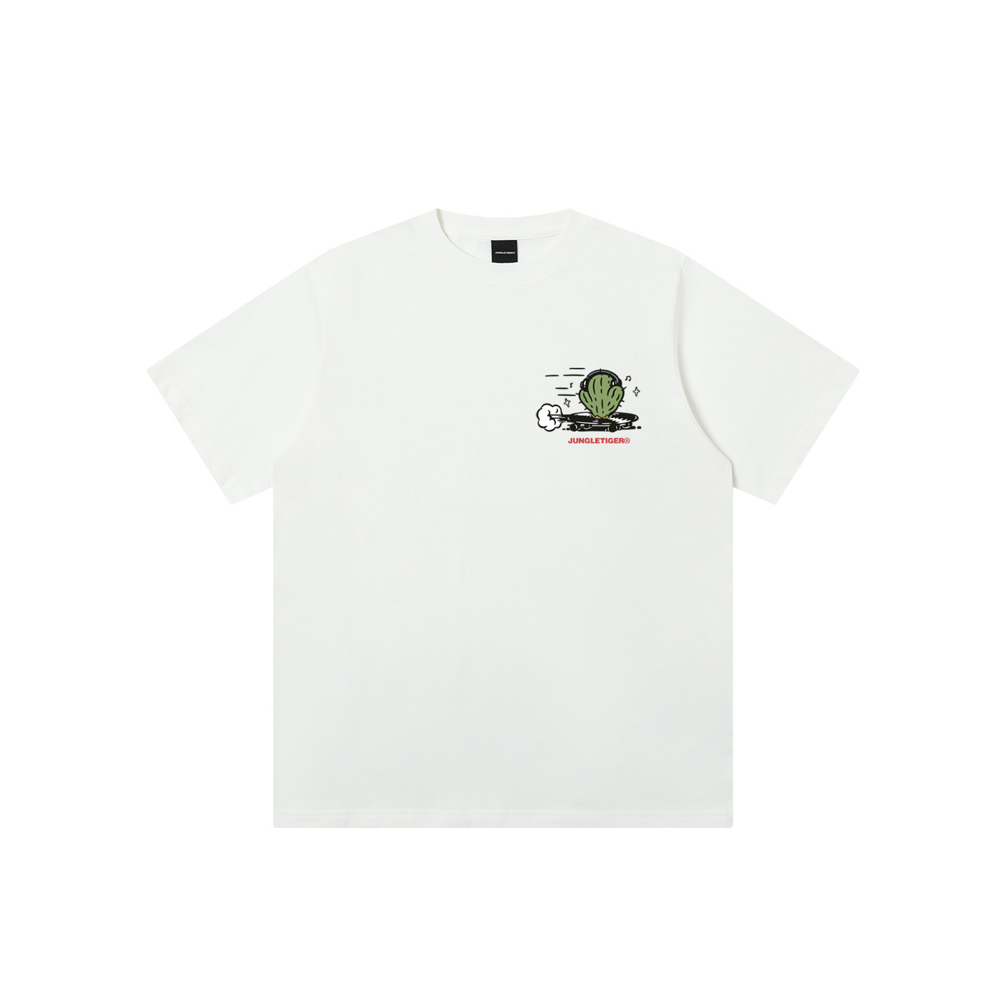 丛林老虎趣味卡通仙人掌滑板t恤男2026夏季休闲运动白色重磅短袖